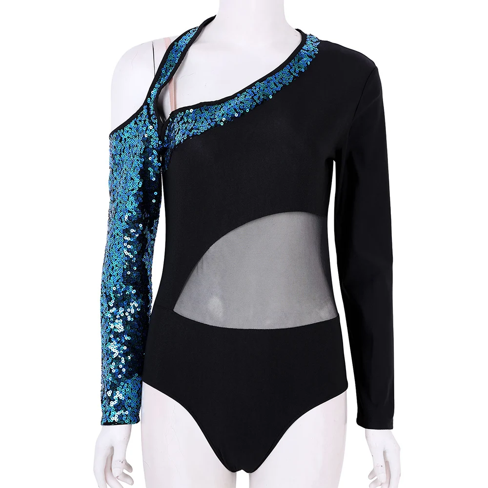Балетное трико для женщин танцевальный Блестящий купальник с длинными рукавами