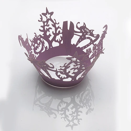 Purple 50 шт. ведьма кошками, с маленькой лисой лоза кружевная лазерная резка обертка для кексов форма для порционной выпечки бутафория для Хэллоуина Декорации для хелоуин вечеринки принадлежности - Цвет: Purple