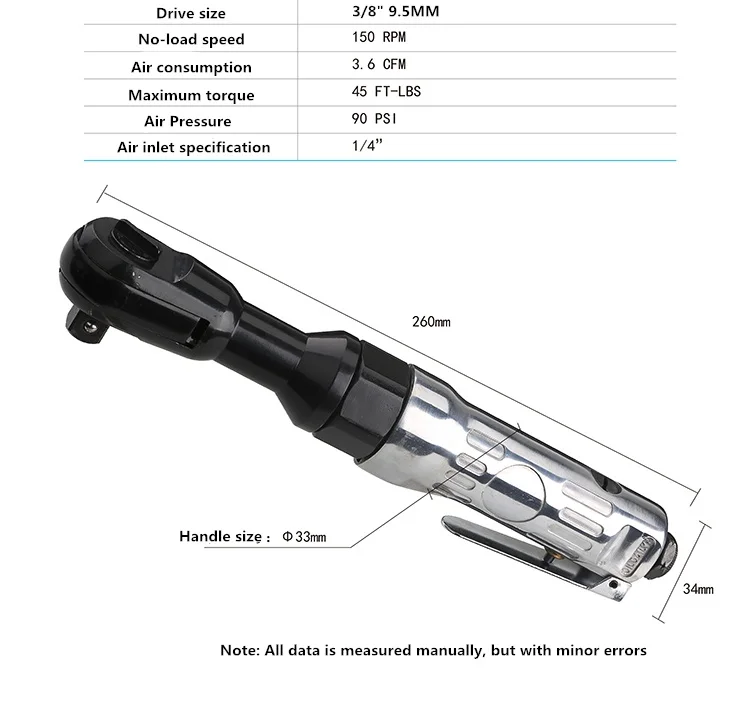 WR-9033 1/2 1/4 3/8 Pneumatic Air Ratchet Wrench Mini Spanner Square Wrench Car Bicycle Repair Tools Speed Regulation To Adjust Torque - Цвет: WR-9033