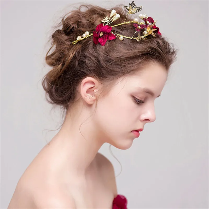 Свадебные головные уборы свадебные красного цвета с искусственным жемчугом и