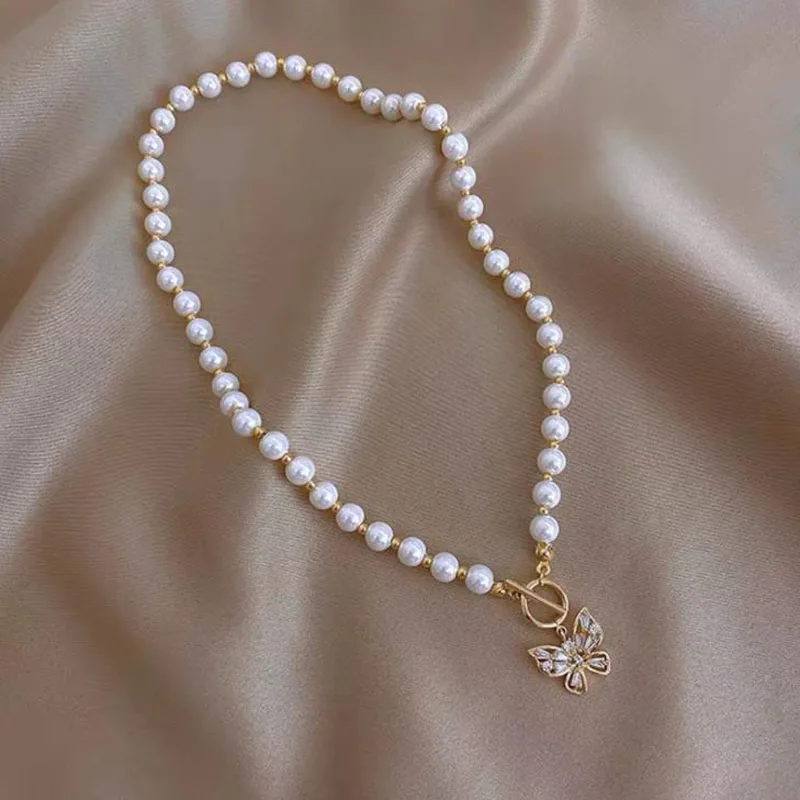 Замочек имитация жемчуга колье Сладкий Стразы с открытыми пальцами и