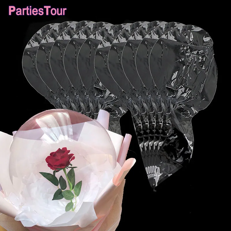 Globo transparente con luz LED y rosa, globo de 20 pulgadas y 7,5 cm de ancho, para fiesta de cumplea&ntilde;os, D&iacute;a de San Valent&iacute;n y boda, 50 unidades-0