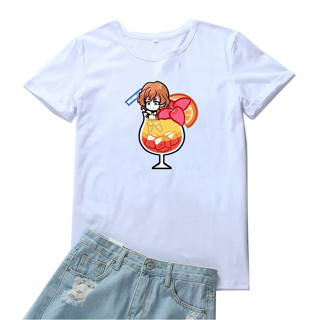 

Футболка женская с рисунком напитков в чашке, милая Повседневная хлопковая рубашка с аниме принтом, модный принт