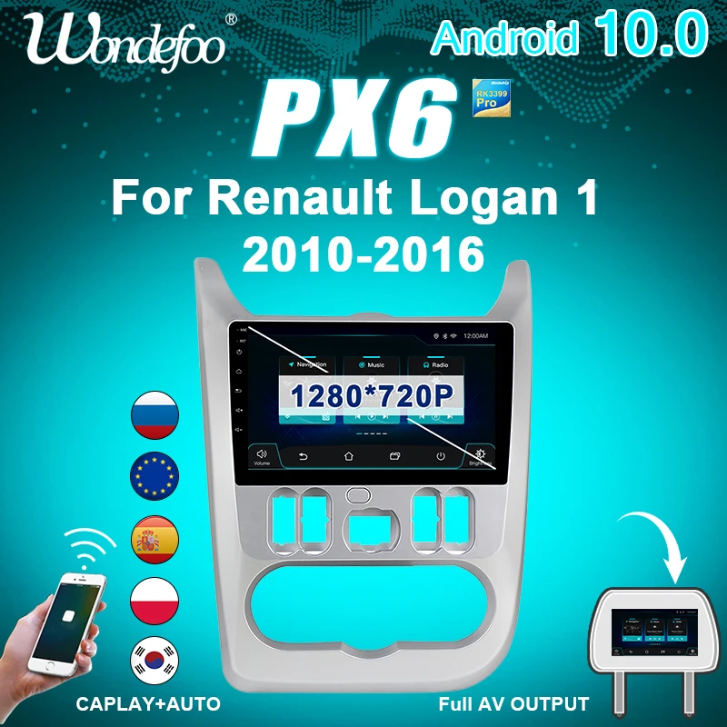 магнитола 2 din андроид Android 10 автомагнитола радиоприемник PX6 для Renault Logan 1 Sandero Lada