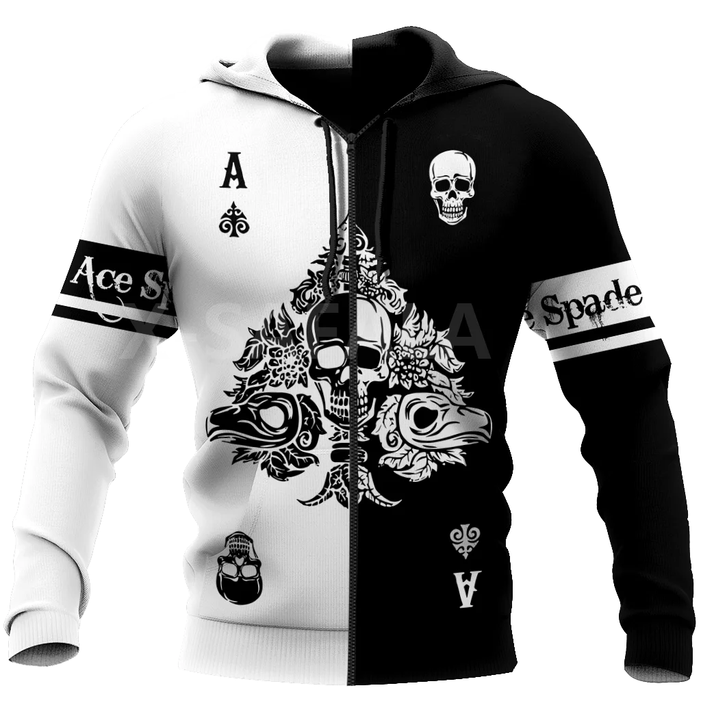 

Poker Ace Spade Skull 3D All Print Plus Hoodie Man Women Harajuku Outwear Zipper Pullover Sweatshirt Casual Unisex Jacket