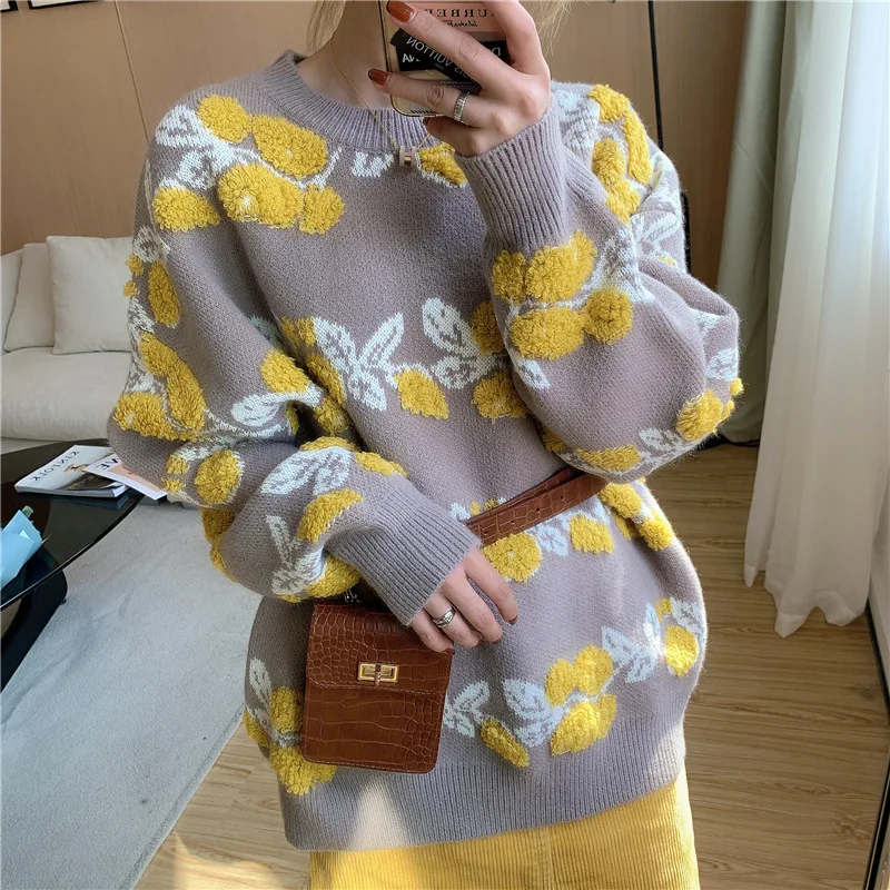 

Fashion Women Sweater Winter O Neck New Towel jacquard sweater Korean Style Long Sleeve Knitted Office Ladies Streetwear Tops