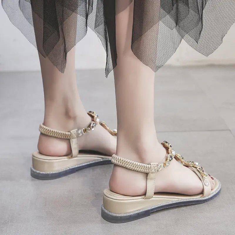 

CRLAYDK Summer Fashion Women Shoes Rhinestone Diamond Wedge Ladies Sandals Outdoor Beach Sandalias Gladiator Flip Flops