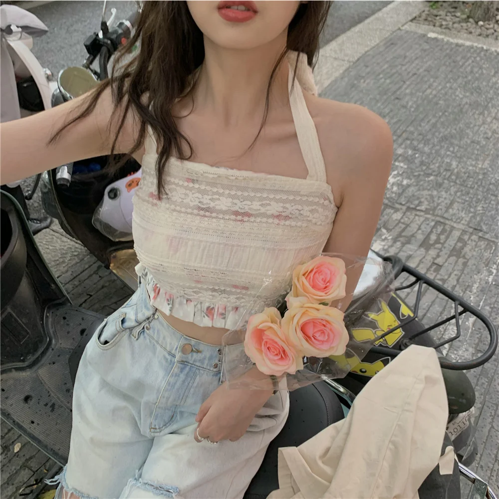 Женский жилет на бретелях белый с подвесками в Корейском стиле маленьким