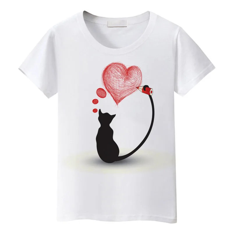 

Bgtomato preto gato rosa amor camiseta mulher histÃ³ria de amor literatura e arte camisas de boa qualidade marca roupas casuais