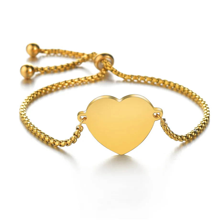 Fashion Love Heart Charm Bracelet Bangles Gold Color Stainless Steel Bracelets for Women Jewelry Bijoux Femme 2020 Wholesale