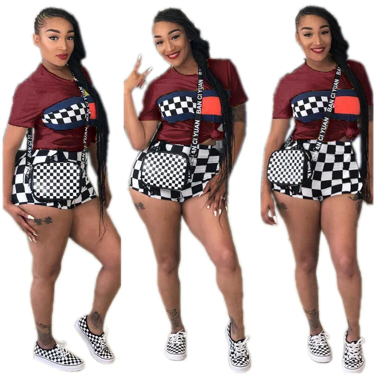 plus size summer two piece set crop top and shorts set 2 piece set women club outfits matching sets ensemble femme 2 pieces S641 - Цвет: burgundy