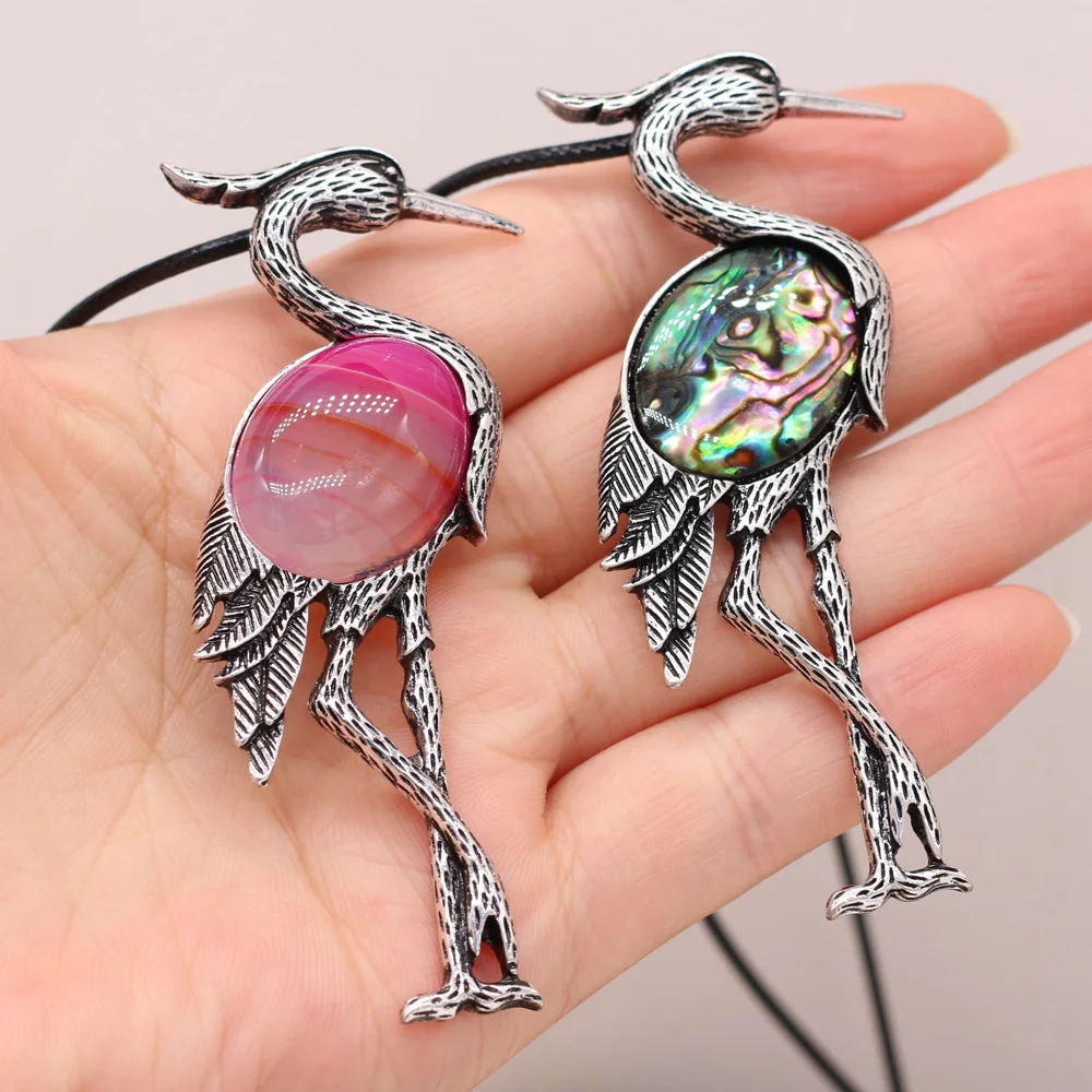 

Charm Natural Shell Alloy Pendant Peacock Shape Necklace MalachiteLapis Lazuli Opal Rose Quartz Men Women Party Wear Gifts 1PC