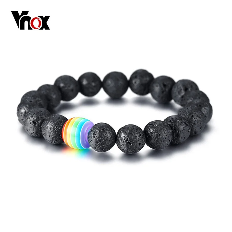 Vnox черные бусины из лавы очаровательные браслеты для женщин и мужчин модная цепь