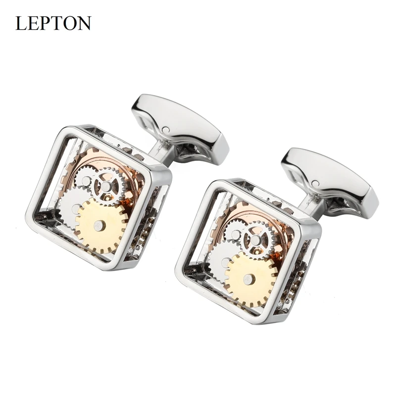 Запонки Lepton мужские с квадратной оправой часовые запонки механизмом в стиле