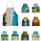 Ландшафтный фартук, креативный Кухонный Фартук с принтом растений, Женский фартук, Кухонный Фартук для уживечерние, для взрослых и детей, для выпечки