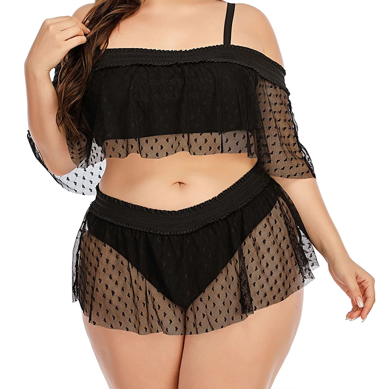Swimsuit Women's Black High Waist Bikini Set 2021 Plus Size Swimwear Summer Swimwear Flamingo May Beach Swimwear Mesh Bikini