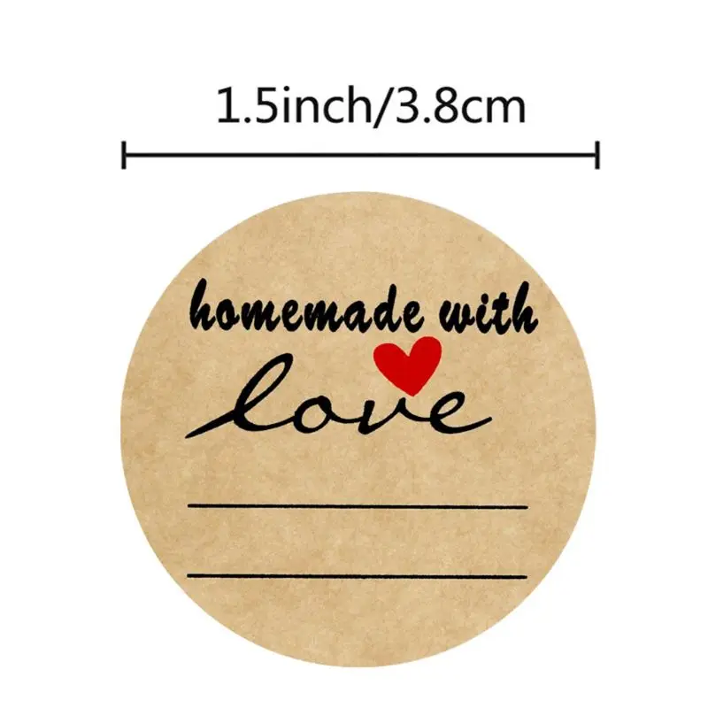

1 Roll(500pcs) Round Kraft Adhesive Label Homemade with Love Stickers for Business Bags Boxes Envelope