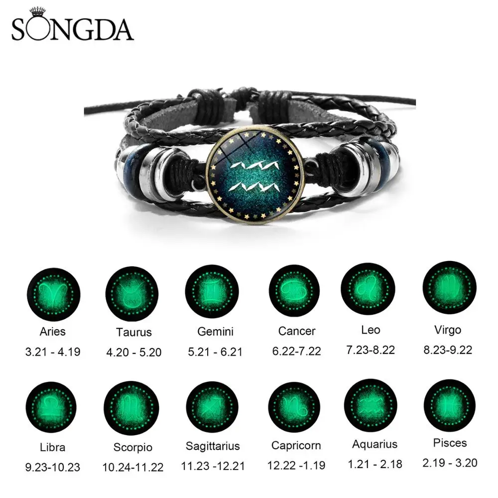 Высокое качество 12 созвездий светящийся браслет Знак зодиака светятся в темноте