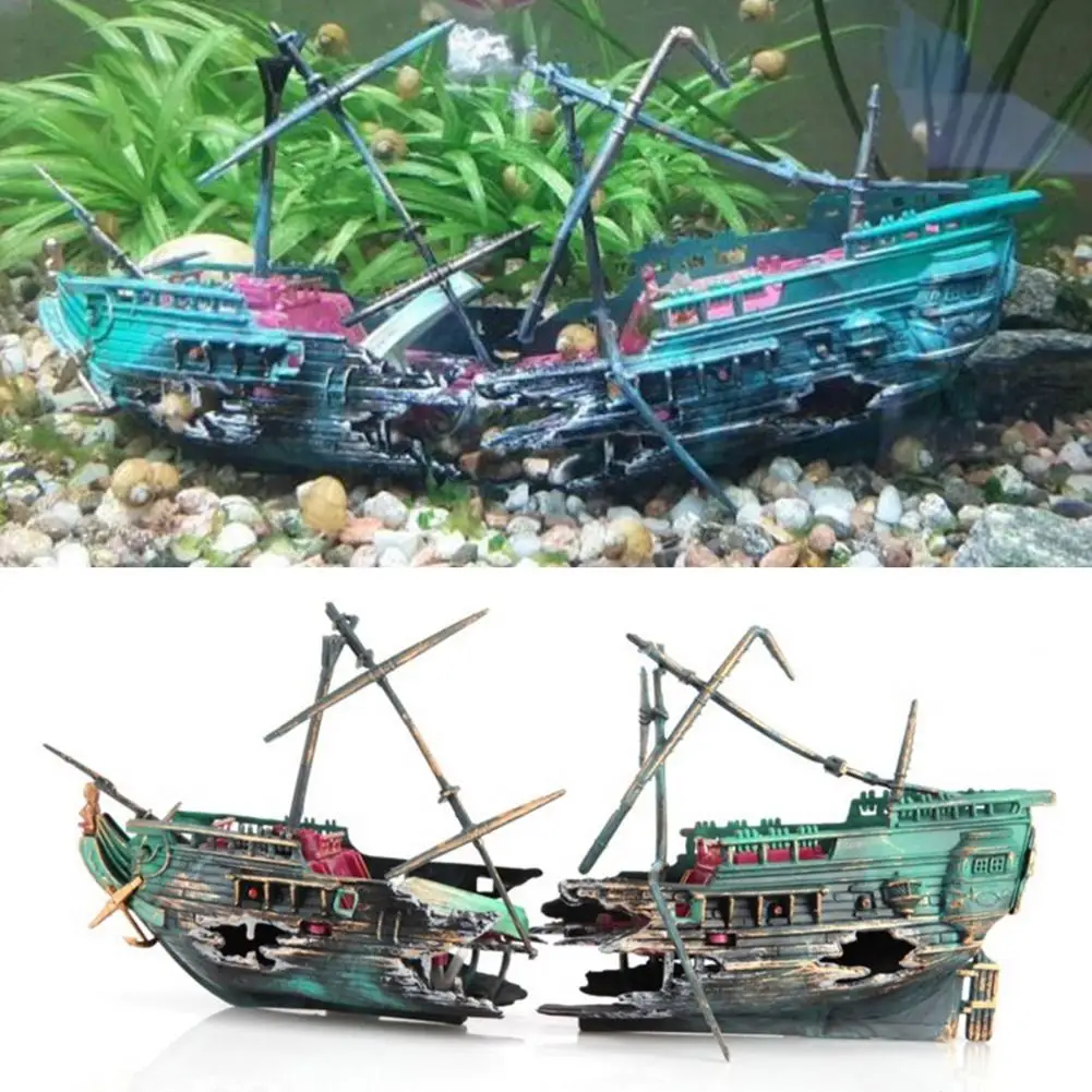 Split Shipwreck Decor Realistic Plastic Stable Aquarium Environments Ornament for Home | Дом и сад
