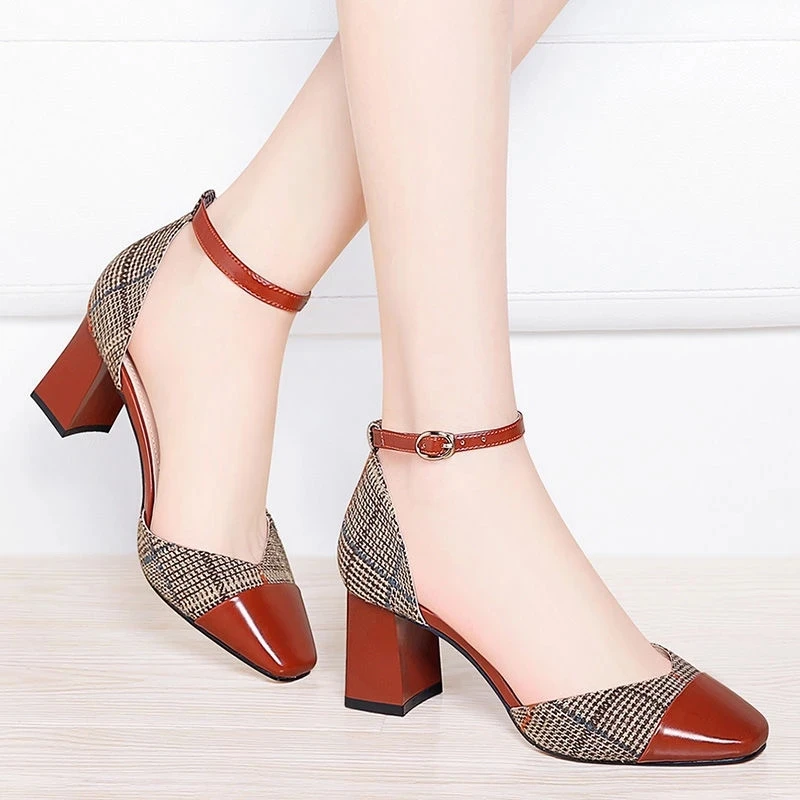 

2021 Fashion High Heels Women Sexy Square Heel Wedding Shoes Summer Pumps Ladies Shoes High Quality Designer Shoes Female