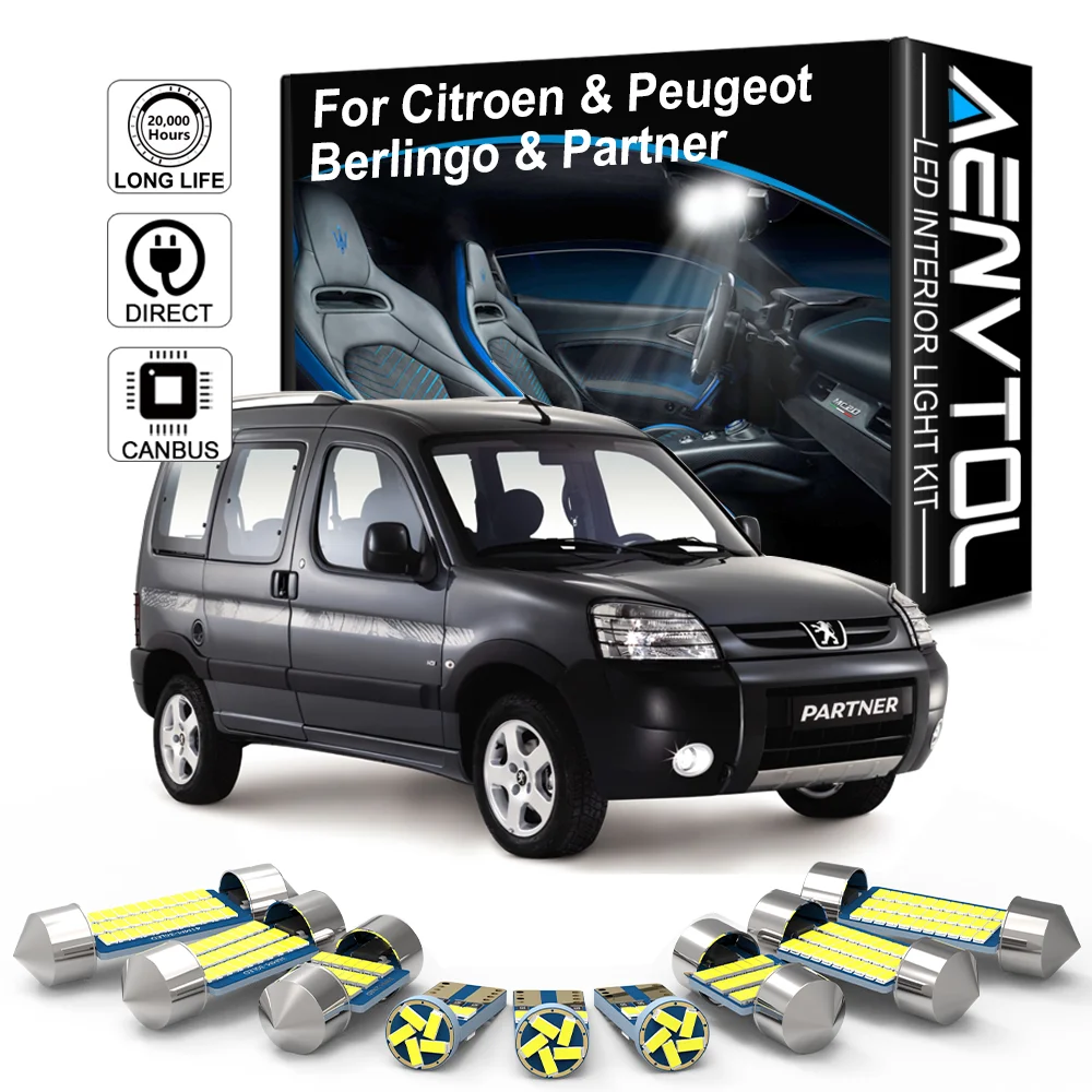 

AENVTOL LED Interior Lamp Canbus For Citroen Berlingo K9 B9 Peugeot Partner 1998 2002 2007 2008 2014 2020 2021 Tepee Accessories