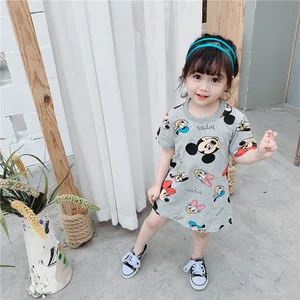 Детские футболки с коротким рукавом для девочек, летние платья для девочек с принтом Микки Мауса, Дональда, детская одежда, детское хлопковое платье принцессы, наряд