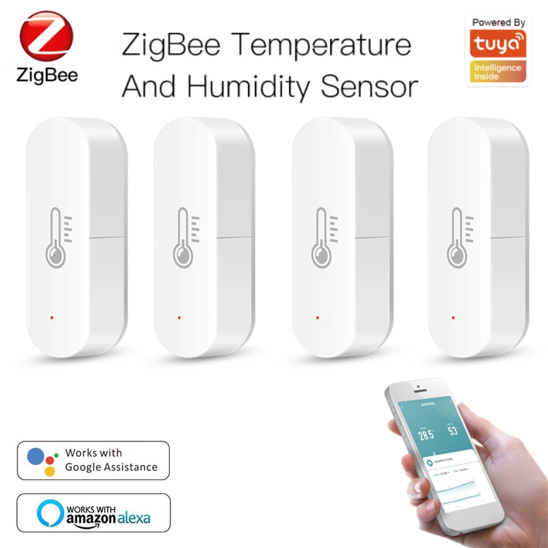 

Датчик температуры и влажности Tuya ZigBee для умного дома, работает с Google Assistant и Tuya Zigbee Hub для системы безопасности умного дома