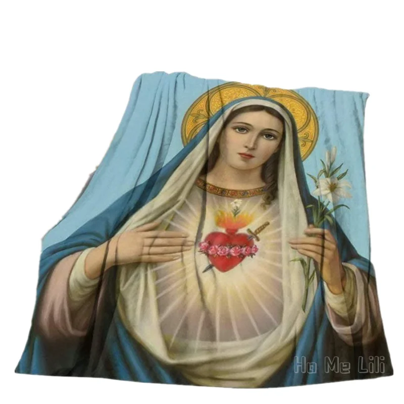 

Jesus Catholic Christian Religiou Gift Holy Miraculous Virgin Mary Soft Cozy Flannel blanket for Couch Travel Camping Applicable