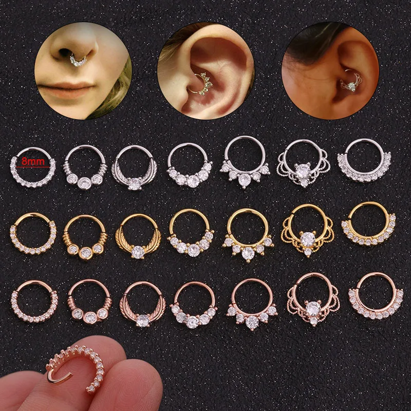 

Real Pierced Septo Nose Rings Daith Gem Cartilage Tragus Piercing Ear Septum Helix Clicker Rings Conch Rook Piercing Jewelry