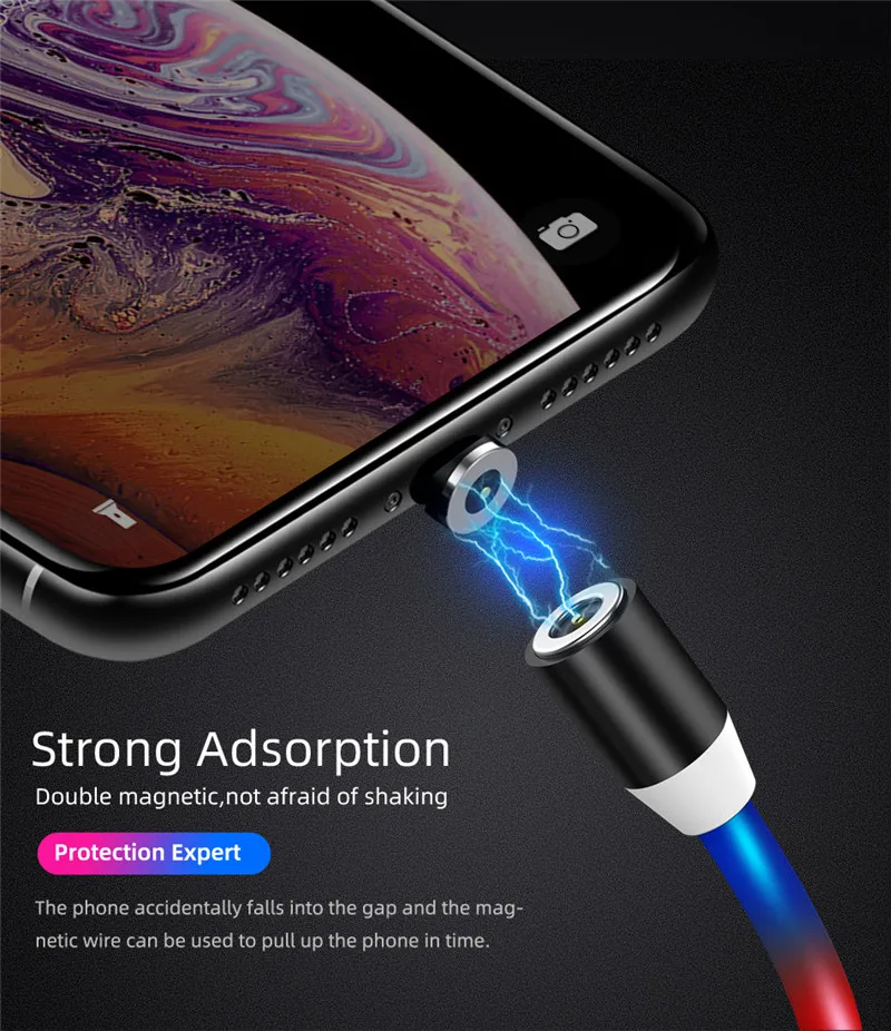 Светодиодный магнитный Micro USB кабель для samsung S10 S9 Быстрый usb type C зарядный кабель для зарядки USB C Магнитный зарядный кабель для мобильного телефона