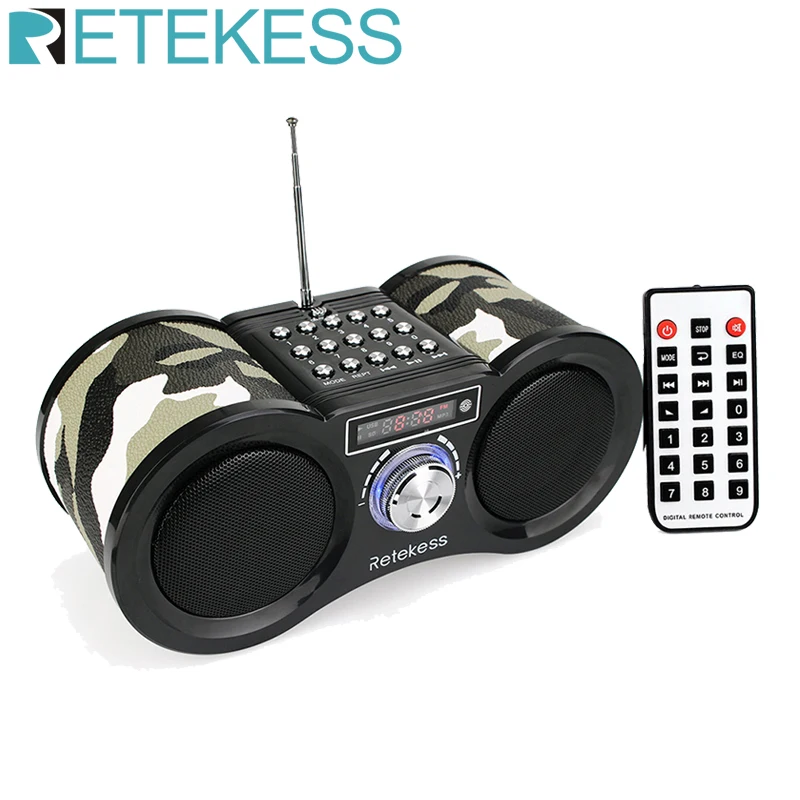 Retekess V113 fm-радио стерео Цифровой Радиоприемник динамик USB диск TF карта MP3 музыкальный плеер камуфляж+ пульт дистанционного управления подарок