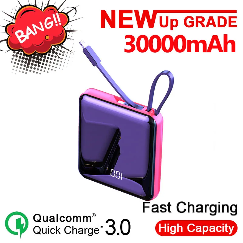 Внешний мини-аккумулятор на 30000 мА · ч с цифровым дисплеем и светодиодной
