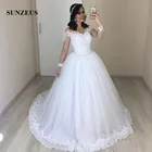 Прозрачные Свадебные платья с длинными рукавами и аппликацией 2019, пышные женские платья