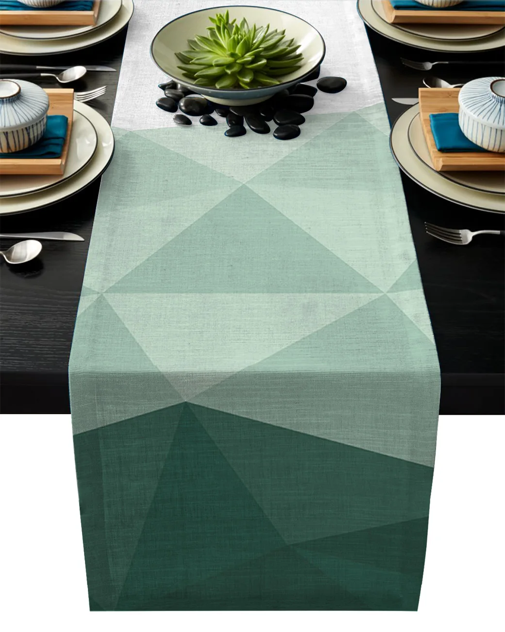 Геометрический зеленый треугольный узор современный Настольный бегун для