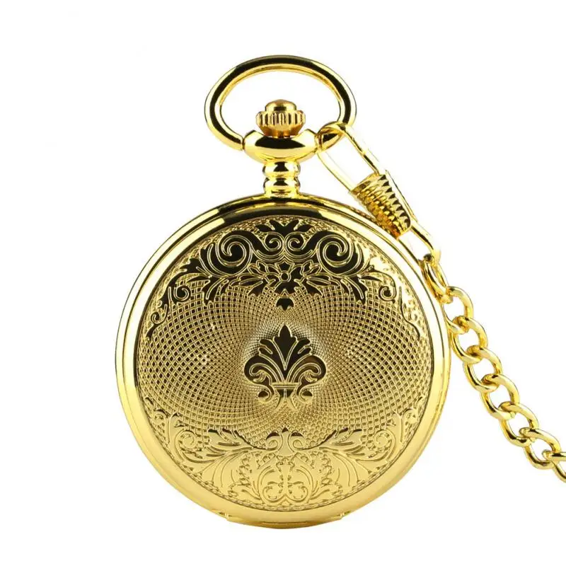 Luxury Yellow Gold Men Women Handwinding Mechanical Skeleton Pocket Watch Pendant Chain Clock Arabic Number Dial Watches Reloj