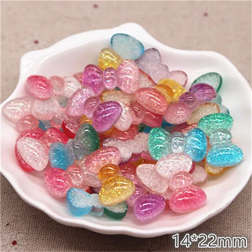 1bow 20pcs 20 шт новые смолы блеск градиент сердце/звезда/лук/корона/вишня/Seashell Кабошоны украшения Шарм основы для заколок для волос деко - Цвет: 1bow 20pcs