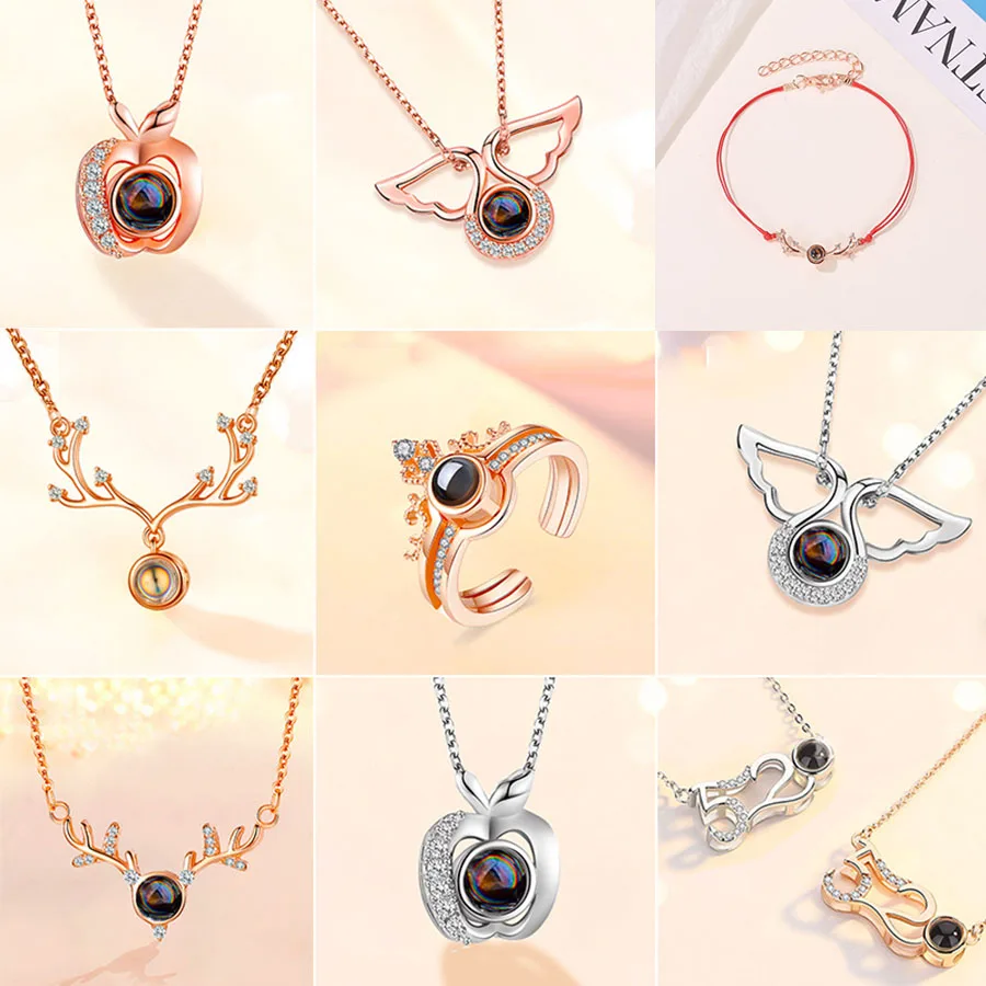 

Classic 100 Languages Say I Love You Projection Pendant Necklace Creative Christmas Valentines Day Jewelry Gift For Girlfriend