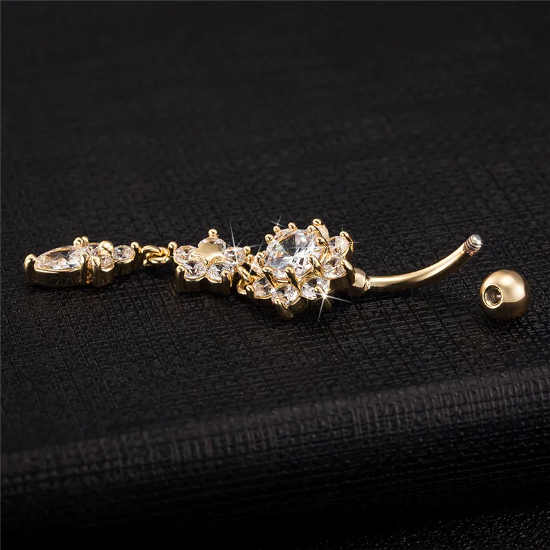 Женское кольцо для пупка NHGBFT с черным фианитом листьями| |