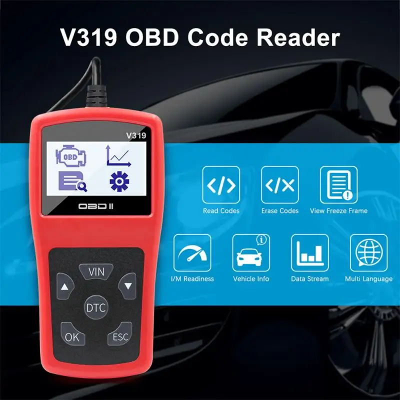 

Автомобильный сканер V319obd2, диагностический инструмент для проверки двигателя KW310, автомобильный считыватель кодов OBDII, русский язык PK ELM327, с...