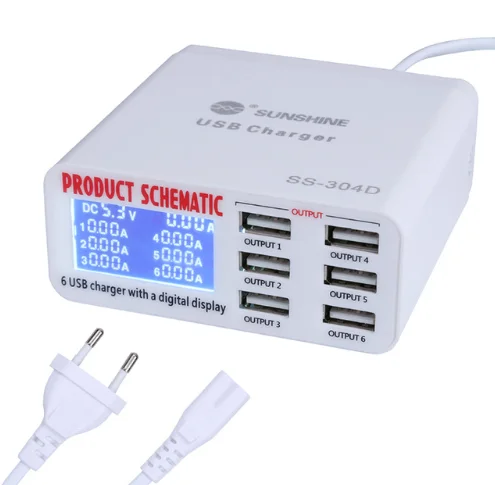 

Быстрая зарядная станция с 6 USB-портами, 40 Вт