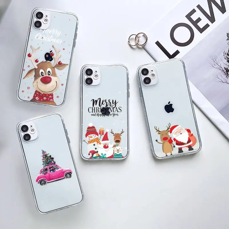 

Merry christmas cartoon Phone Case Transparent for iPhone 5 6 7 8 11 12 s mini pro X XS XR MAX Plus