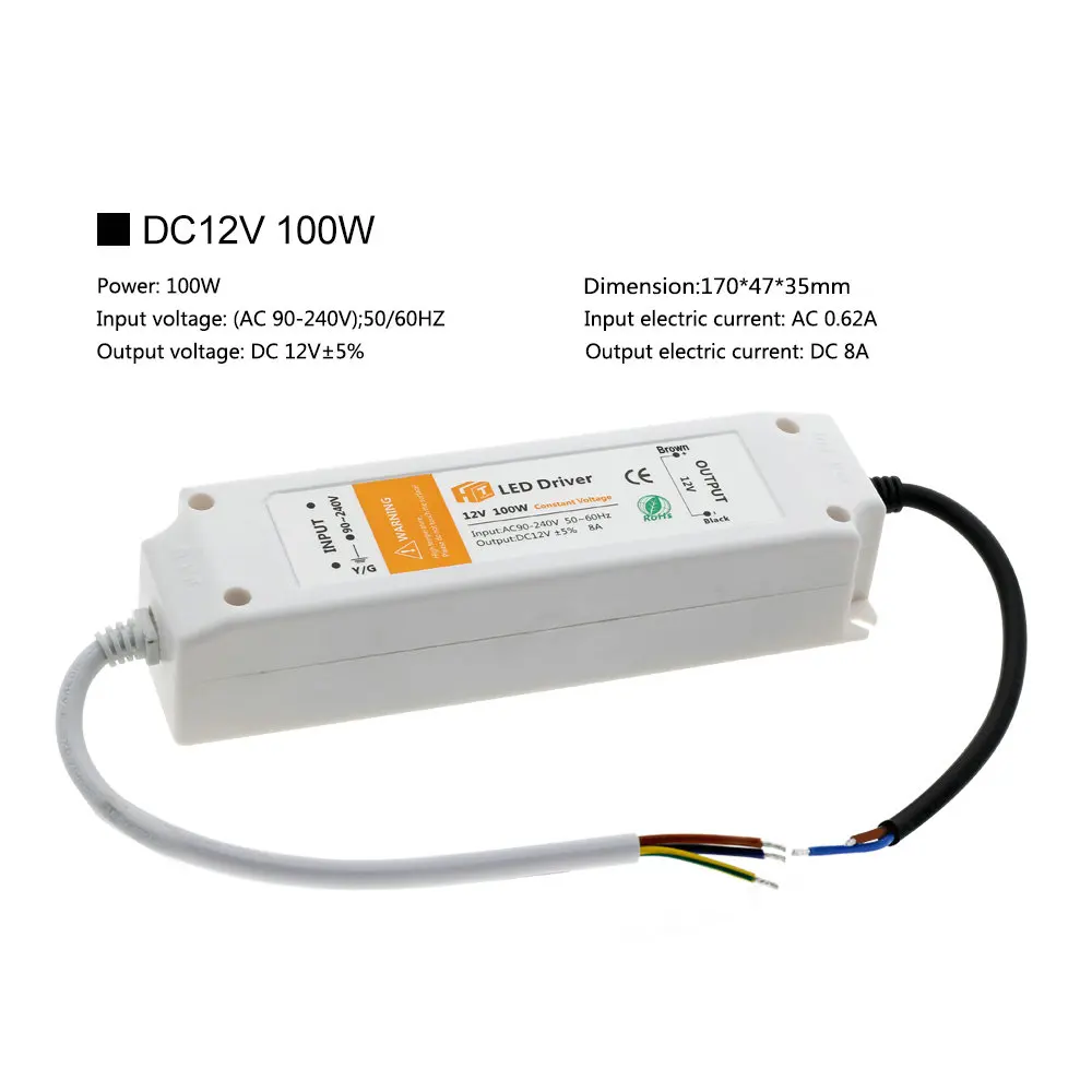 DC 12V Питание светодиодный драйвер 18 Вт 28 36 48 72 100 Трансформаторы высокое качество