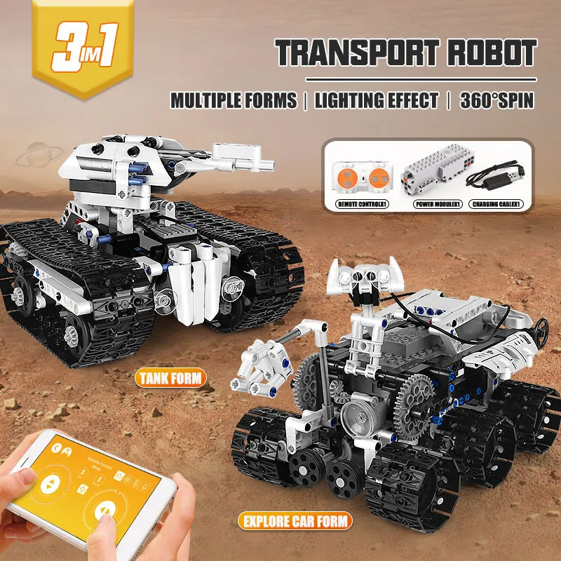 Mould King High-Tech Power Bricks Toys Remote Control Transbot Robot 3 In 1 Model Building Blocks Kids DIY Christmas Gifts | Игрушки и