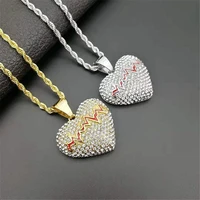 heart necklace pendant with stainless steel chain gold color aaa cubic zircon mens women hip hop rock jewelry