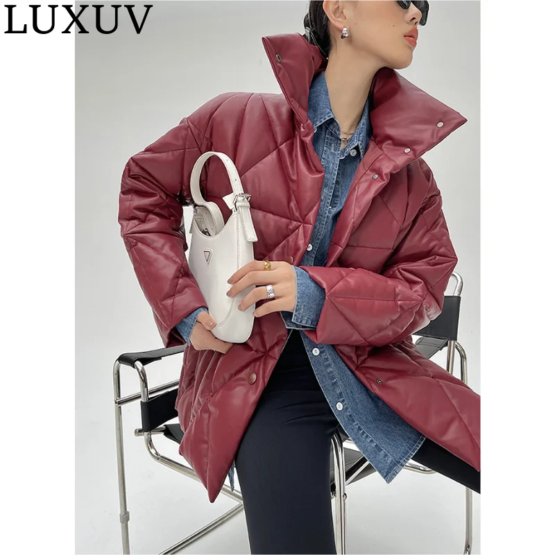 LUXUV Women's White Duck Down Winter Puffer Clothes Outerwear Parka Quilted Padded Office Warm Coats Cotton Lightweight  Branded