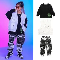 children hip hop dance outfit sweatshirt vest camouflage hip hop pants girls jazz clothes boys street dance rave wear bl7252