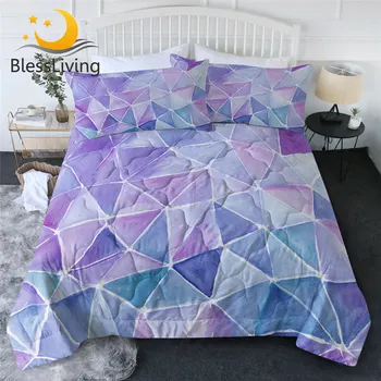 BlessLiving Geometric Summer Blanket Watercolor Air-conditioning Comforter Violet Lilac Bedspread Nodic Thin Quilt Queen edredon 1