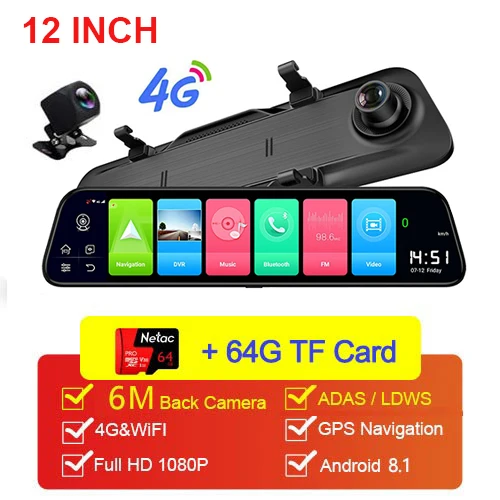6M RCC 64GB gps автомобильное зеркало заднего вида Авто рекордер 4G Android 8,1 Автомобильный видеорегистратор зеркало заднего вида с камерой Dash камера FHD Dash Cam - Название цвета: 6M RCC 64GB