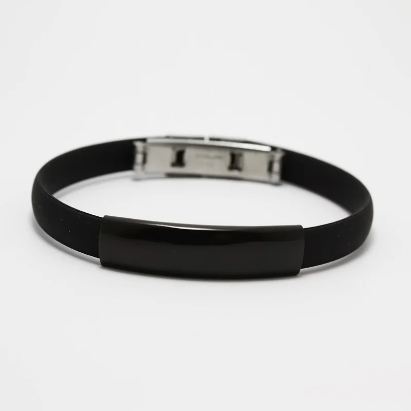 Женский гладкий браслет из нержавеющей стали Sangsy черный силиконовый с цепочкой