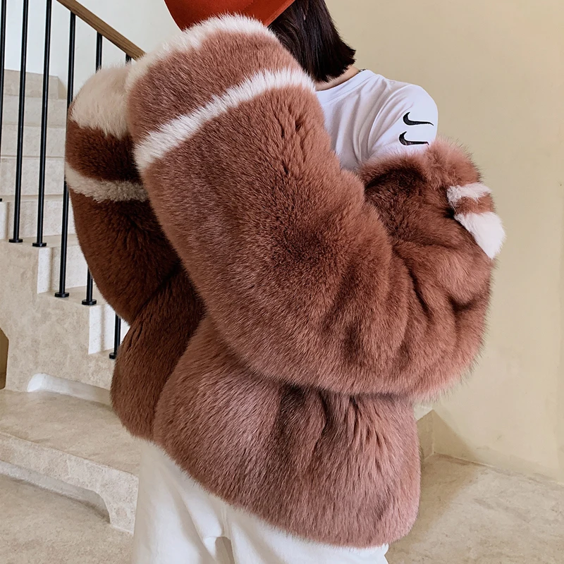 

Natural Real Jacket Ladies Fox Fur Coat Long Sleeve Warm Winter Outwear